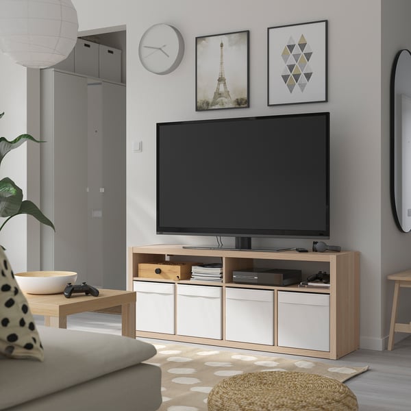 KALLAX - KALLAX TV bench, white stained oak effect, 147x60 cm