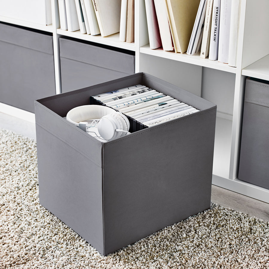 KALLAX shelving unit, white/Dröna dark grey, 77x39x147 cm