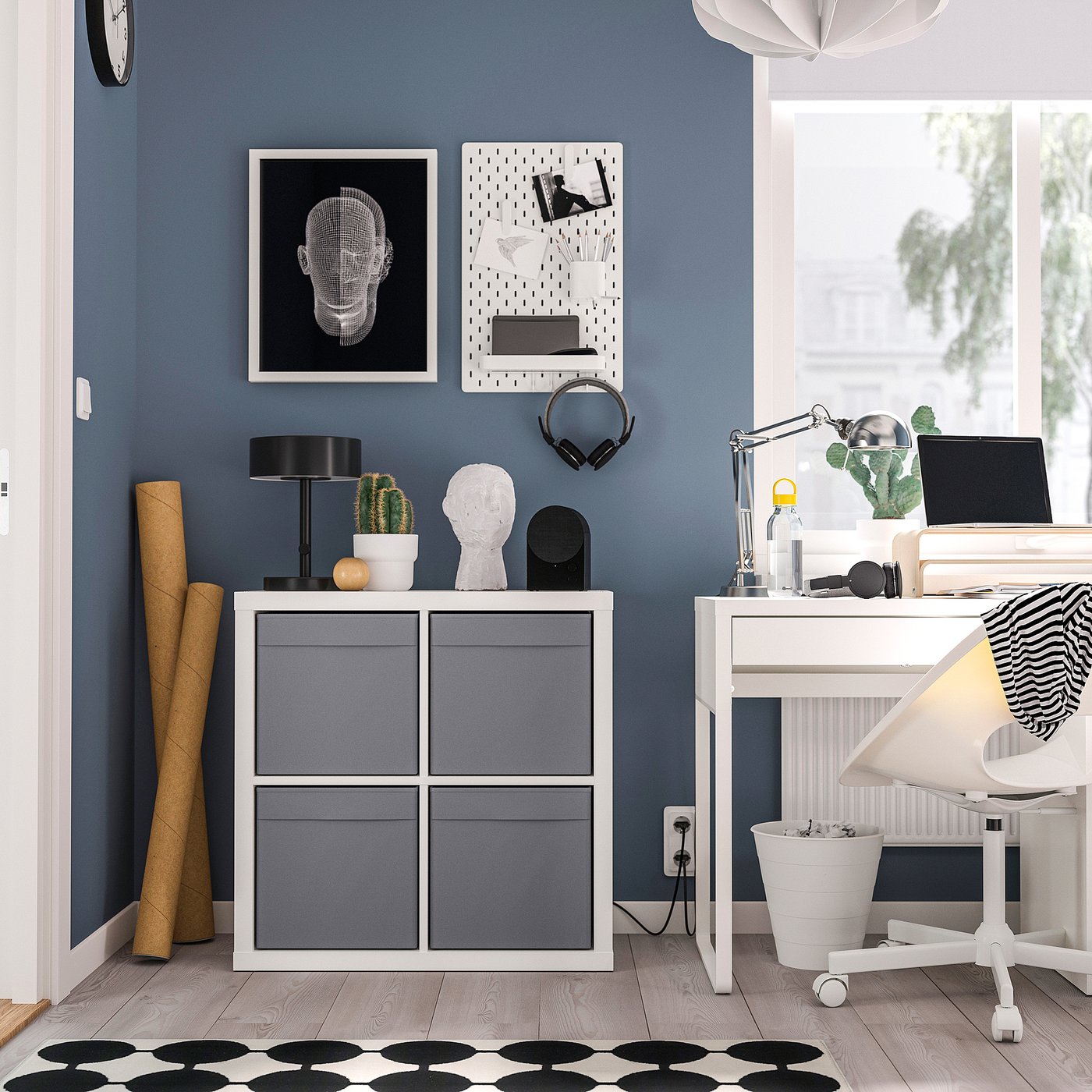 KALLAX shelving unit, white/Dröna dark grey, 77x39x77 cm