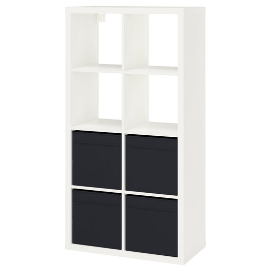 KALLAX shelving unit, white/Dröna black, 76.5x146.5x39.0 cm