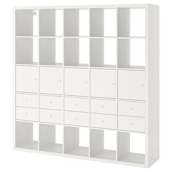 KALLAX shelving unit with 10 inserts, white, 182x182 cm