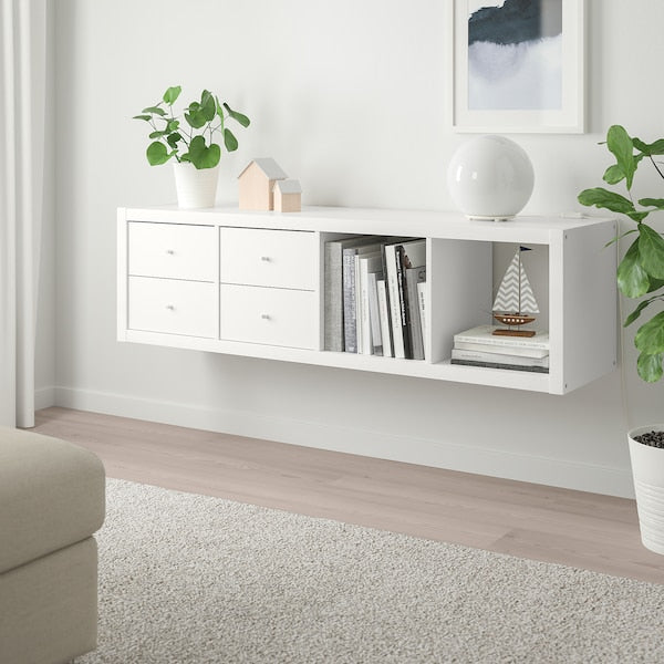 KALLAX - Shelving unit with 2 inserts, with 4 drawers/white, 147x42 cm