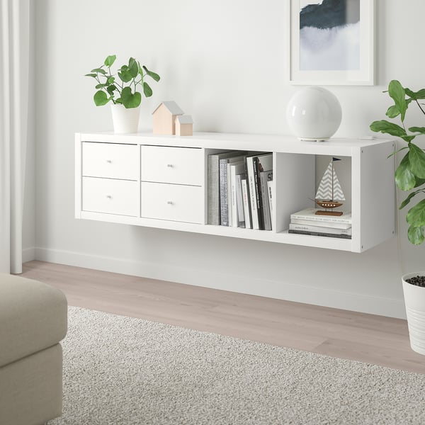 KALLAX shelving unit with 2 inserts, with 4 drawers/white, 147x42 cm