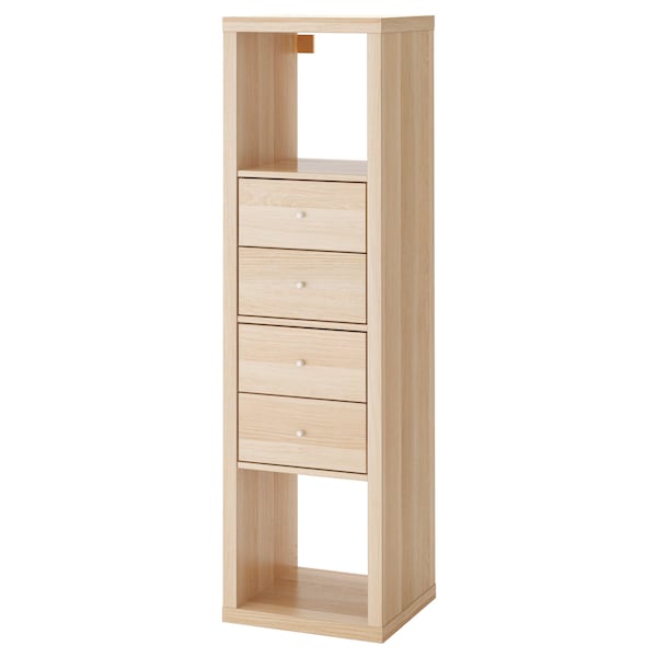 KALLAX - Shelving unit with 2 inserts, with 4 drawers/white stained oak effect, 147x42 cm