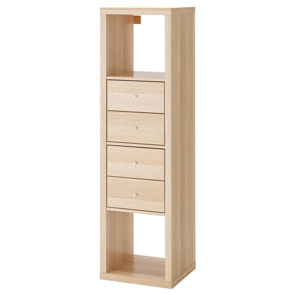 KALLAX shelving unit with 2 inserts, with 4 drawers/white stained oak effect, 147x42 cm