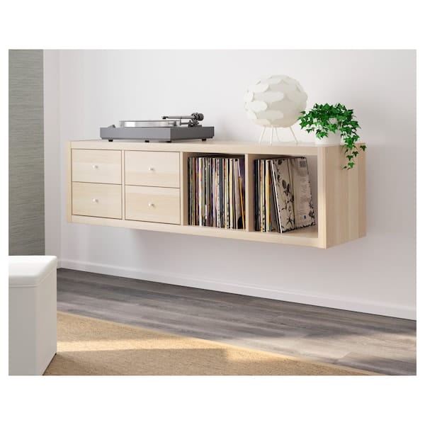 Ikea KALLAX - Shelving unit with 2 inserts, with 4 drawers/white stained oak effect, 147x42 cm