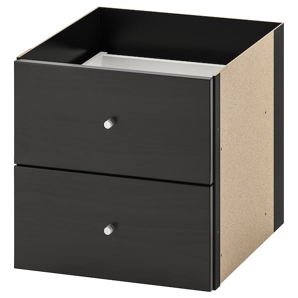 KALLAX - Shelving unit with 2 inserts, with 4 drawers/black-brown, 147x42 cm