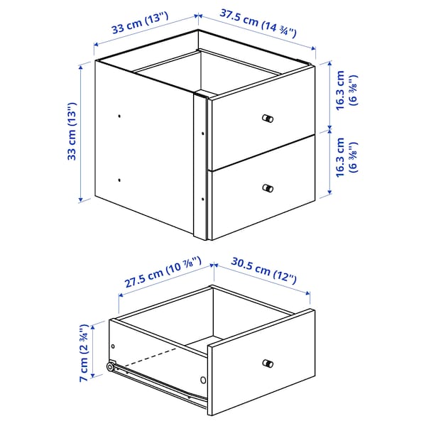 Ikea KALLAX - Shelving unit with 2 inserts, with 4 drawers/black-brown, 147x42 cm