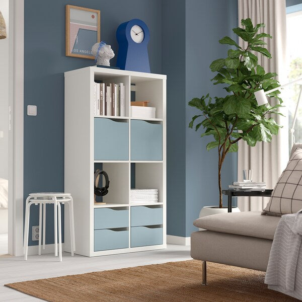KALLAX shelving unit, with 2 doors/4 drawers white/light grey-blue wave shaped, 147x77 cm