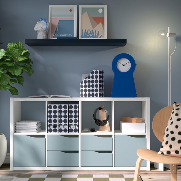 KALLAX - KALLAX Shelving unit, with 2 doors/4 drawers white/light grey-blue wave shaped, 147x77 cm
