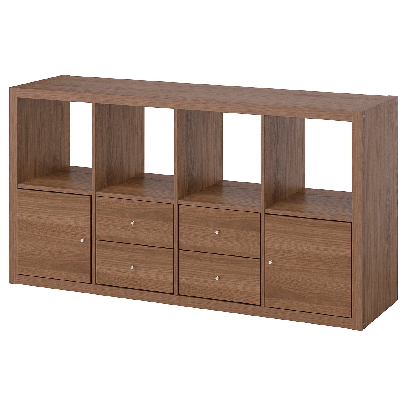 KALLAX shelving unit, with 2 doors/4 drawers/brown walnut effect, 147x77 cm