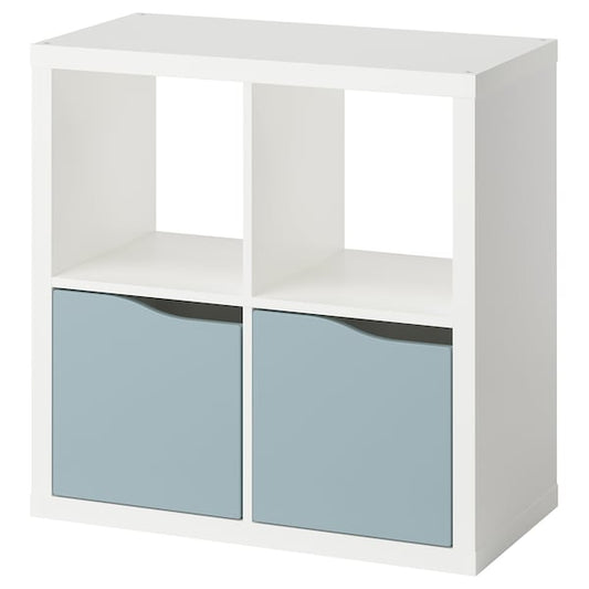 KALLAX - Shelving unit, with 2 doors white/light grey-blue wave shaped, 77x77 cm