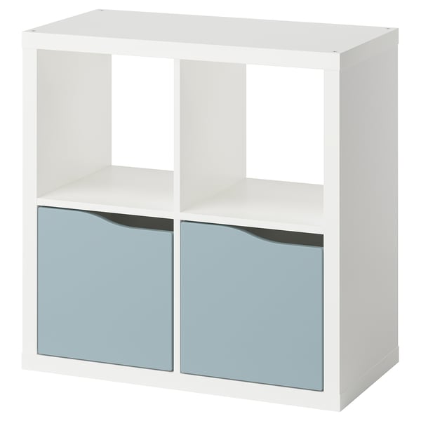 KALLAX shelving unit, with 2 doors white/light grey-blue wave shaped, 77x77 cm
