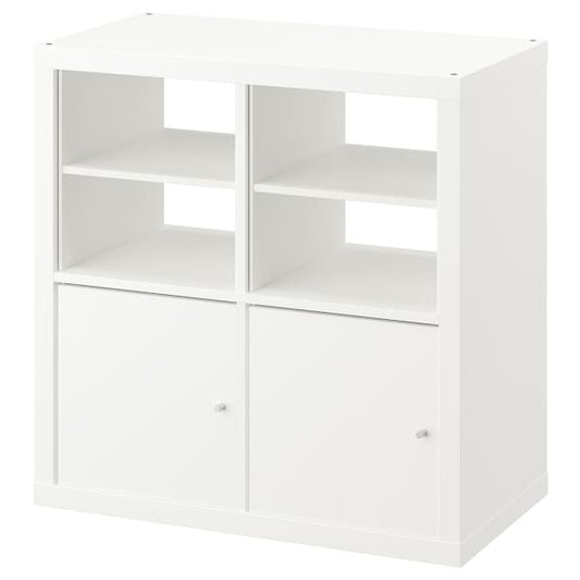 KALLAX - Shelving unit, with 2 doors/with 2 shelf inserts white, 77x77 cm