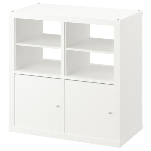 KALLAX shelving unit, with 2 doors/with 2 shelf inserts white, 77x77 cm