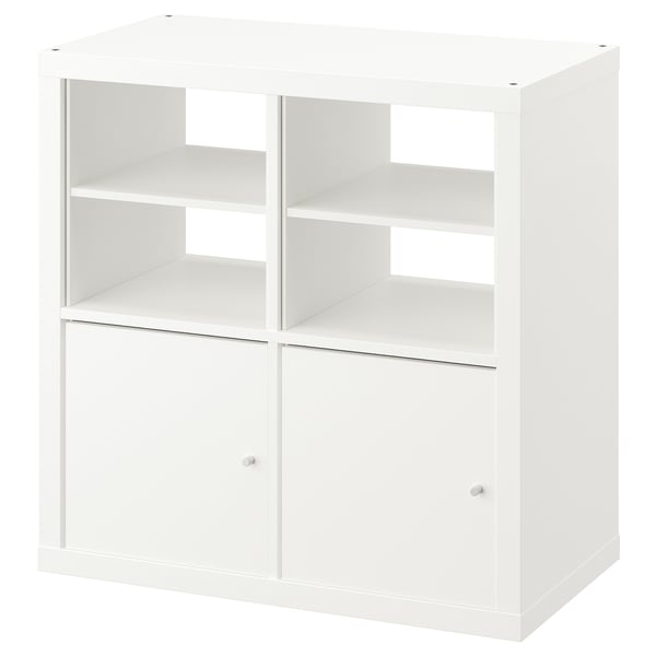KALLAX shelving unit, with 2 doors/with 2 shelf inserts white, 77x77 cm