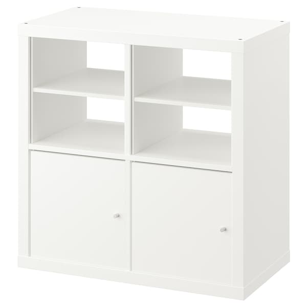 KALLAX - Shelving unit, with 2 doors/with 2 shelf inserts white, 77x77 cm