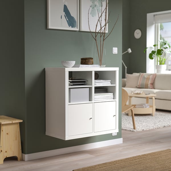 KALLAX shelving unit, with 2 doors/with 2 shelf inserts white, 77x77 cm