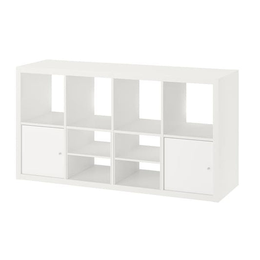 KALLAX - Shelving unit, with 2 doors/with 2 shelf inserts white, 147x77 cm