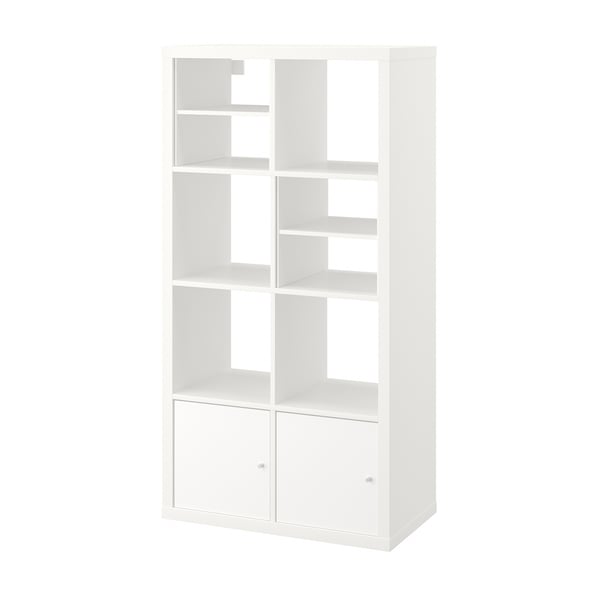 KALLAX shelving unit, with 2 doors/with 2 shelf inserts white, 147x77 cm