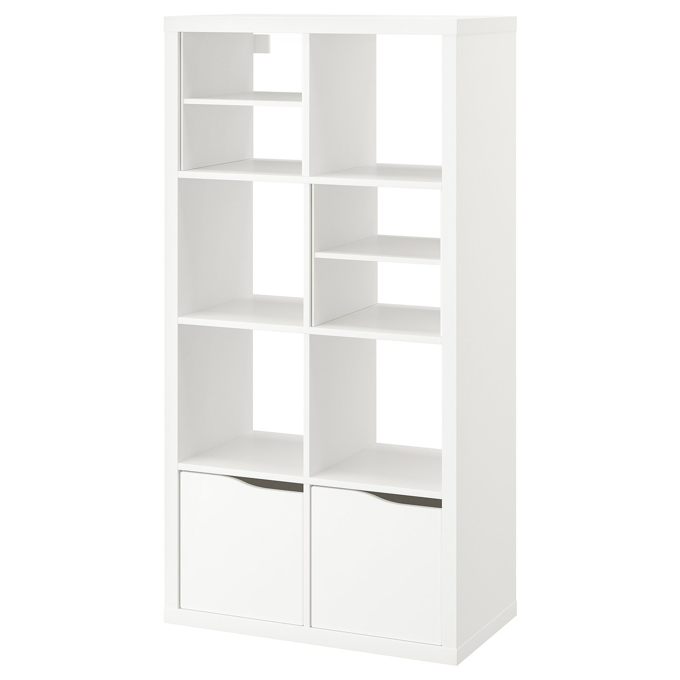 KALLAX shelving unit, with 2 doors with 2 shelf inserts/wave shaped white, 147x77 cm