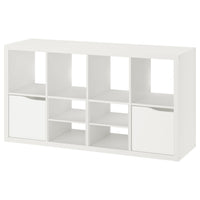KALLAX shelving unit, with 2 doors with 2 shelf inserts/wave shaped white, 147x77 cm