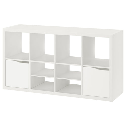 KALLAX shelving unit, with 2 doors with 2 shelf inserts/wave shaped white, 146.5x76.5x39 cm