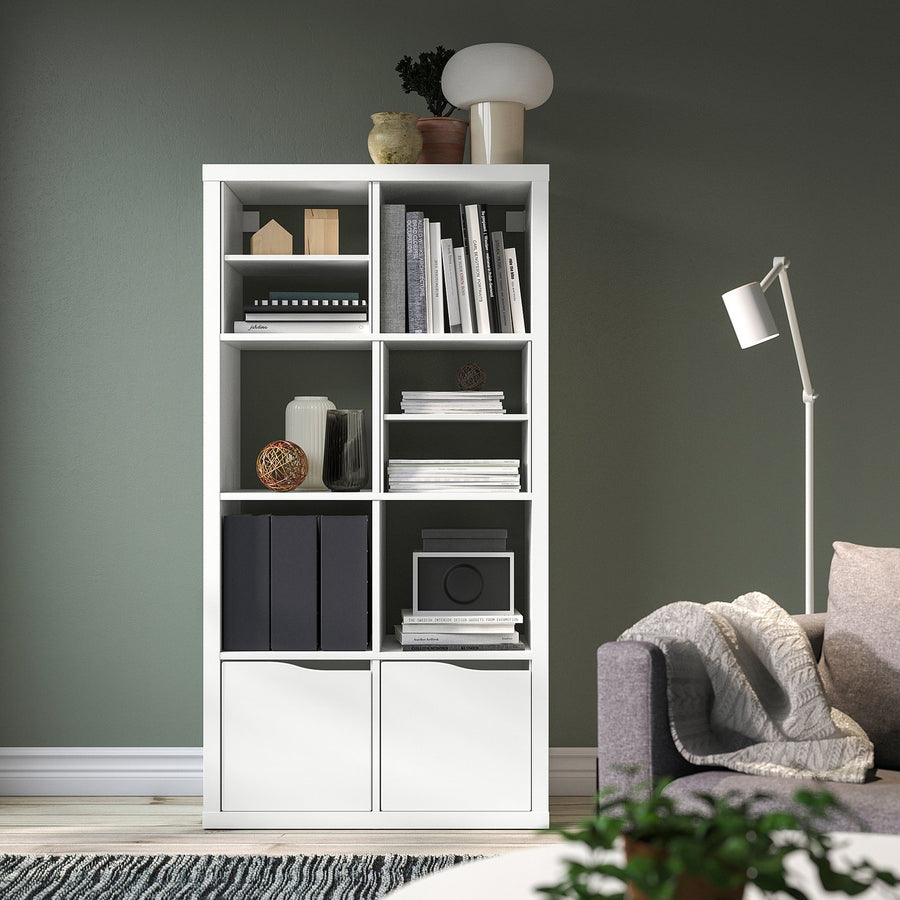 KALLAX shelving unit, with 2 doors with 2 shelf inserts/wave shaped white, 146.5x76.5x39 cm
