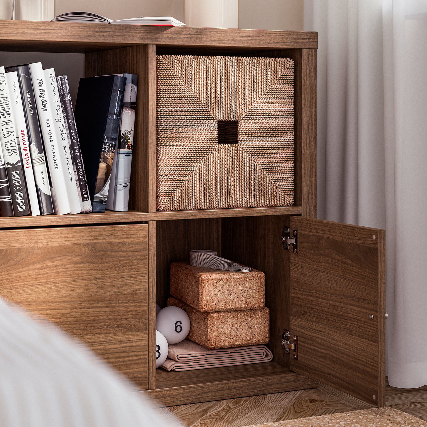 KALLAX shelving unit, with 2 doors/brown walnut effect, 77x77 cm