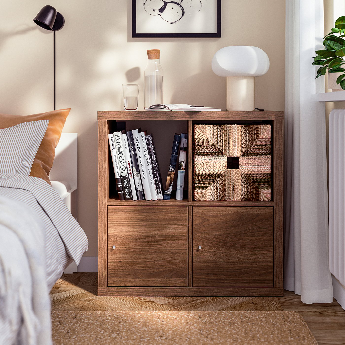 KALLAX shelving unit, with 2 doors/brown walnut effect, 77x77 cm