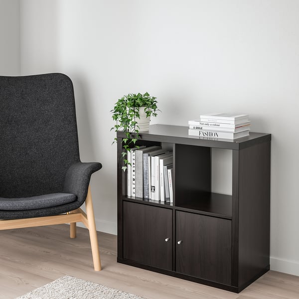 KALLAX shelving unit, with 2 doors/black-brown, 77x77 cm