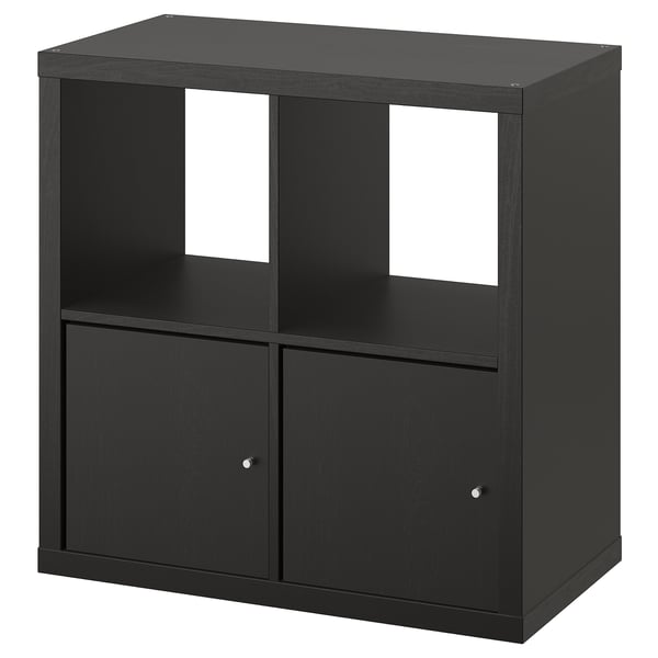 KALLAX shelving unit, with 2 doors/black-brown, 77x77 cm