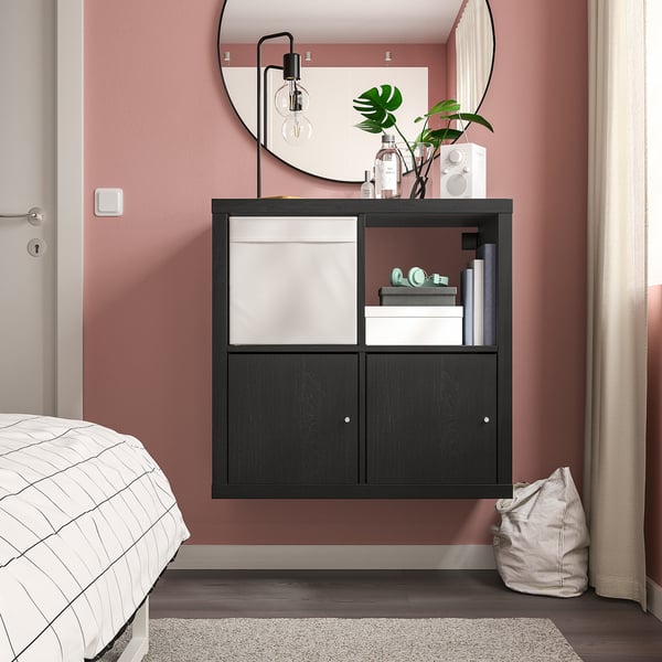 KALLAX shelving unit, with 2 doors/black-brown, 77x77 cm