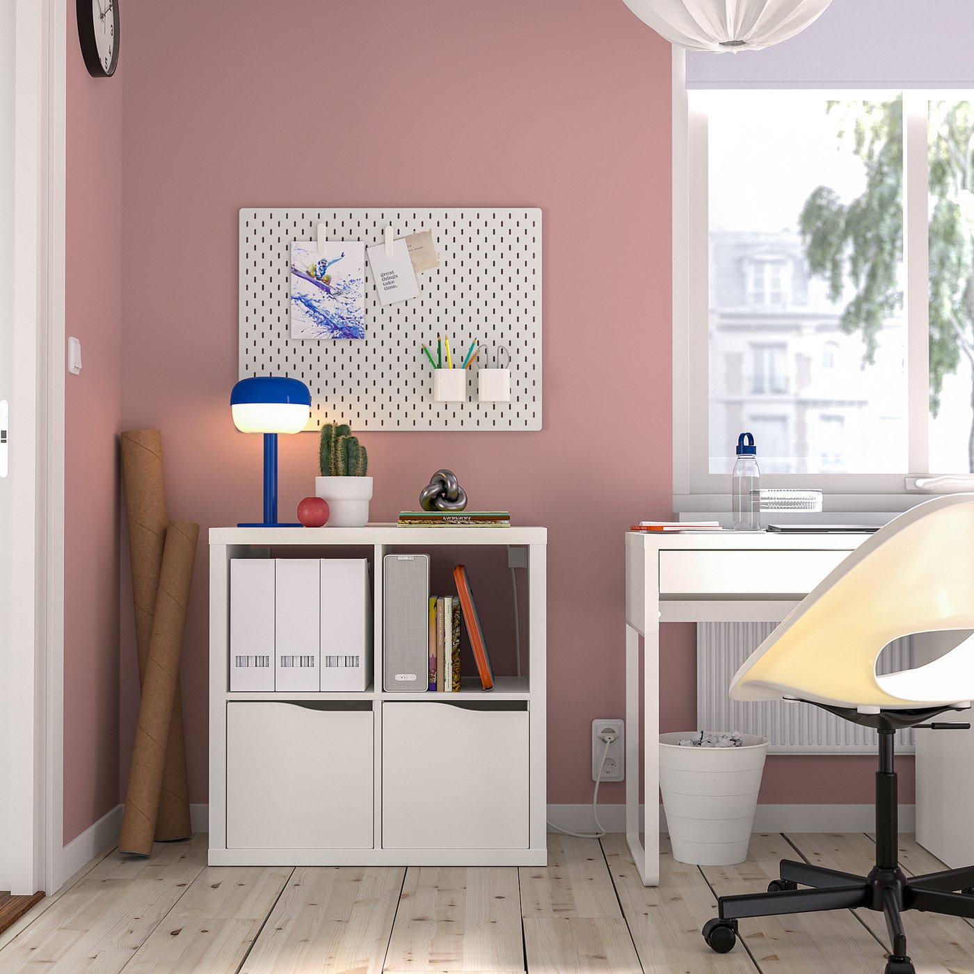 KALLAX shelving unit, with 2 doors/wave shaped white, 77x77 cm