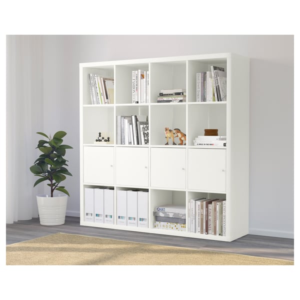 KALLAX shelving unit with 4 inserts, white, 147x147 cm