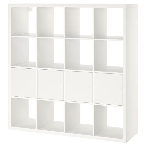 KALLAX shelving unit with 4 inserts, white, 147x147 cm