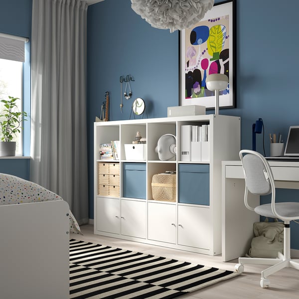 KALLAX shelving unit with 4 inserts, white, 147x112 cm