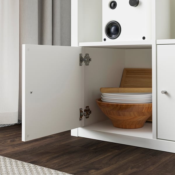 KALLAX shelving unit with 4 inserts, white, 147x112 cm