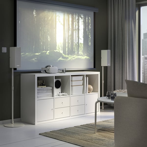 KALLAX shelving unit with 4 inserts, white, 147x77 cm