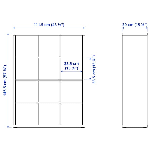 Ikea KALLAX - Shelving unit with 4 inserts, white stained oak effect, 147x112 cm