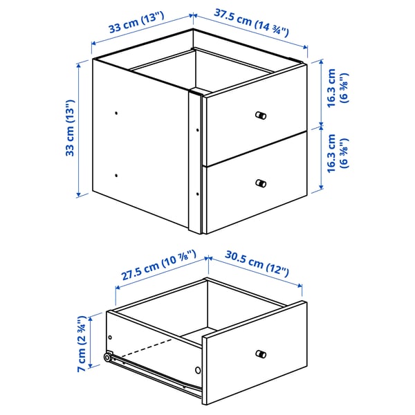KALLAX shelving unit with 4 inserts, white stained oak effect, 147x147 cm