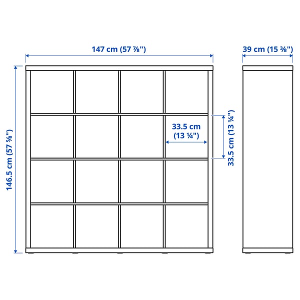 KALLAX shelving unit with 4 inserts, white stained oak effect, 147x147 cm