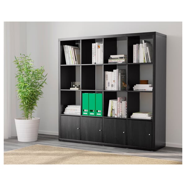 KALLAX - KALLAX Shelving unit with 4 inserts, black-brown, 147x147 cm