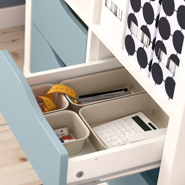KALLAX shelving unit, with 4 drawers white/light grey-blue wave shaped, 77x77 cm