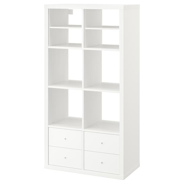 KALLAX - Shelving unit, with 4 drawers/with 2 shelf inserts white, 147x77 cm