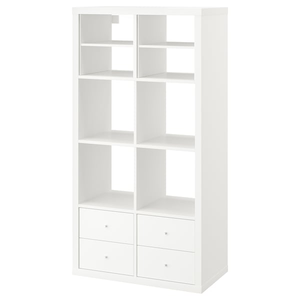 KALLAX shelving unit, with 4 drawers/with 2 shelf inserts white, 147x77 cm