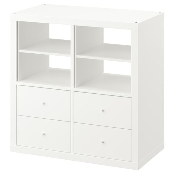 KALLAX - Shelving unit, with 4 drawers/with 2 shelf inserts white, 77x77 cm