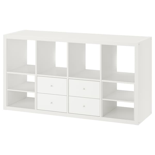 KALLAX - Shelving unit, with 4 drawers/with 2 shelf inserts white, 147x77 cm