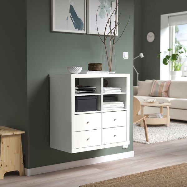 KALLAX shelving unit, with 4 drawers/with 2 shelf inserts white, 77x77 cm