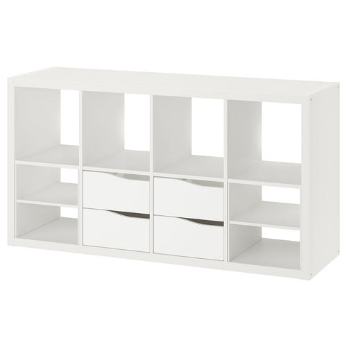 KALLAX shelving unit, with 4 drawers with 2 shelf inserts/wave shaped white, 146.5x76.5x39 cm